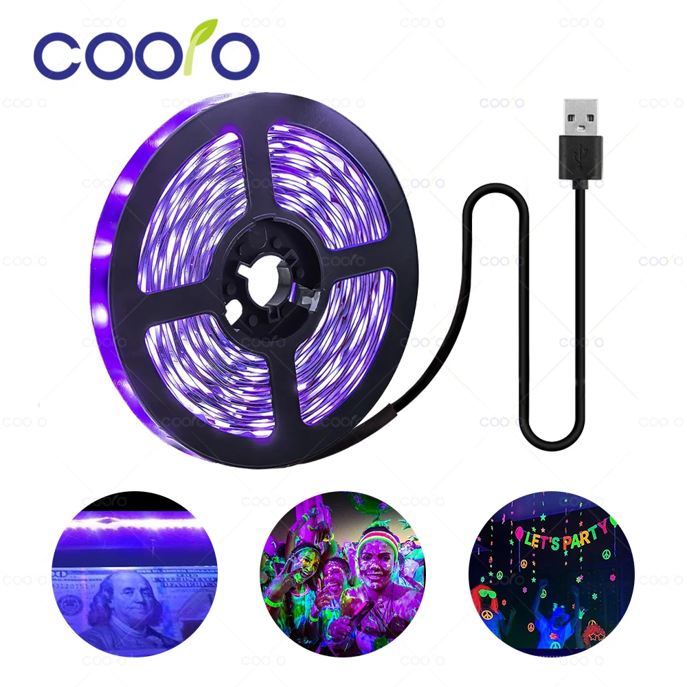 Taśma LED UV 2835 SMD fioletowa elastyczna wstążka 395-405nm ultrafioletowa czarna listwa oświetleniowa na Halloween fluorescencja ciemna impreza