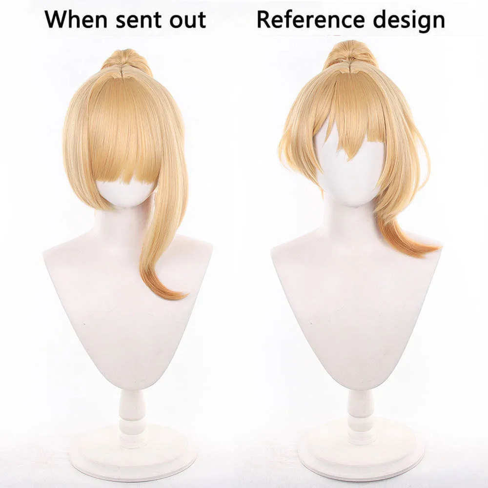 Anime Genshin Impact Yoimiya Cos Wigs Cosplay Costumes Headwear 45cm Long Simulation Scalp Thick Mixed Puffy Long Hair Wigs