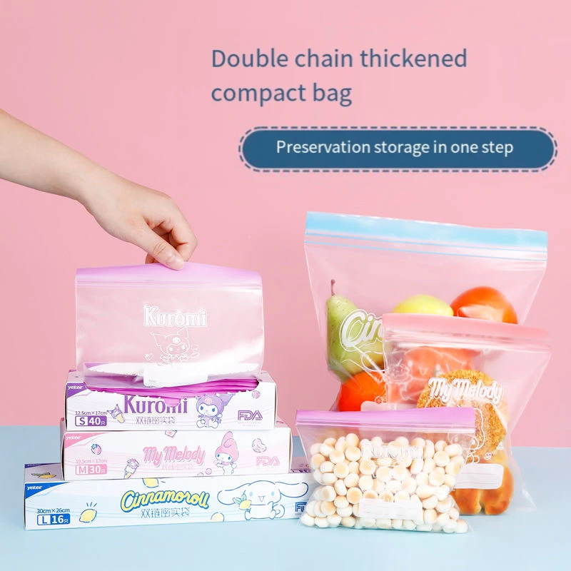 

Sanrio Sealed Bag Ziplock Bag Storage Bag Cinnamon Dog Kuromi My Melody Refrigerator Food Grade Thickened Fresh-keeping Anime