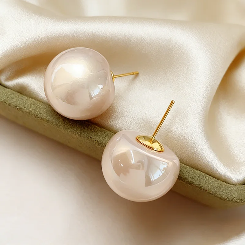 20mm Übergroße Kunstperlen Halbkreis-Ohrstecker Trendiges Accessoire für Frauen und Mädchen Einfacher Schmuck für den Alltag 2026 Stil – Detail 10