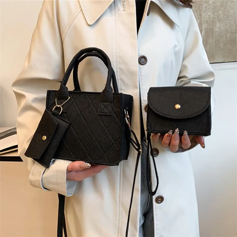 3 Stück/Set geprägte Damenhandtasche, stilvolle Umhängetasche, Clutch und Geldbörse, einfarbige quadratische Umhängetasche, Stoff für den täglichen Gebrauch – Detail 25