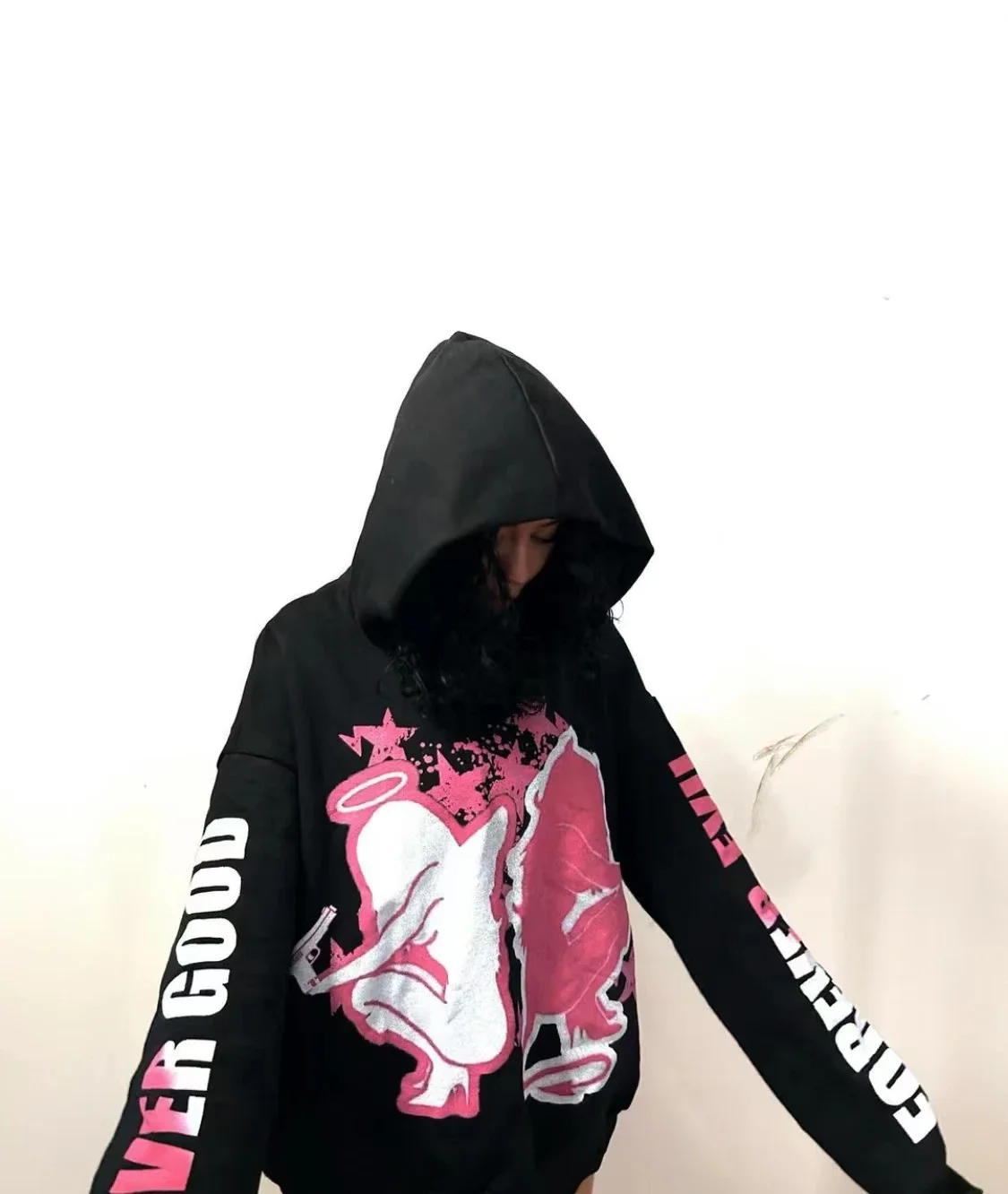 Y2k harajuku Hip-Hop Doppel grafik Groß druck Hoodie personal isierte trend ige Langarm Pullover Casual Top für Street Wear