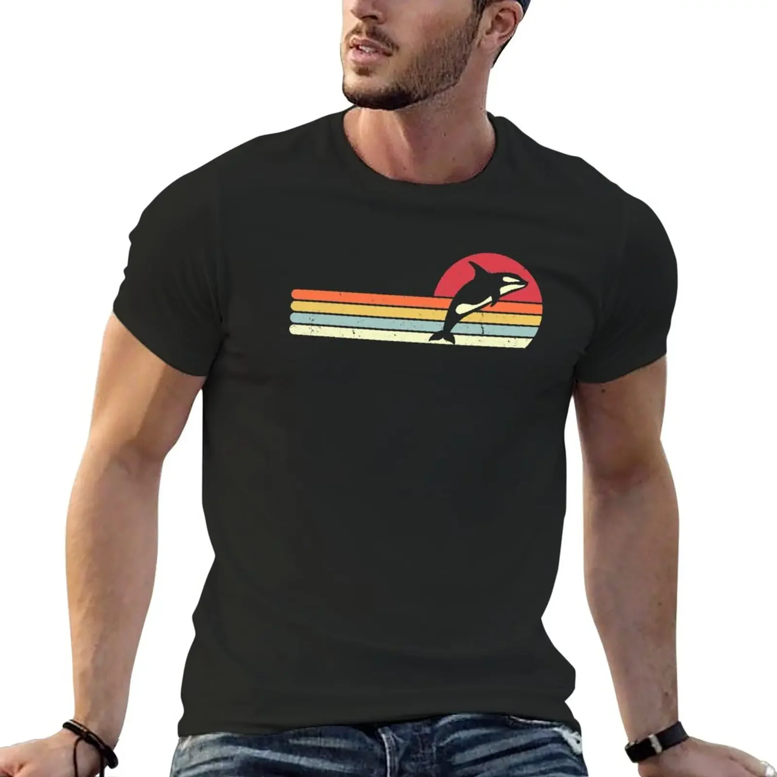 New Orca Retro Style Killer Whale vintage T-Shirt hippie clothes heavyweight t shirts men t shirts