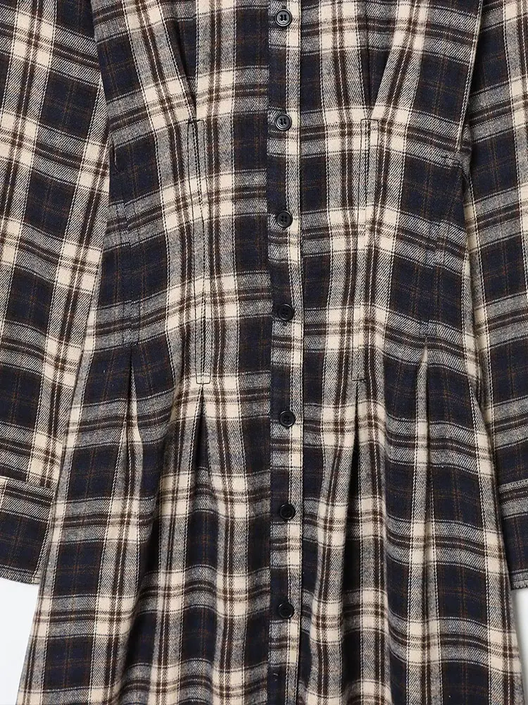 NLZGMSJ Woman Autumn Winter New Elegant Retro Plaid Single-breasted Dress Long Sleeve Holiday Dress Fashion Daily Casual Dress