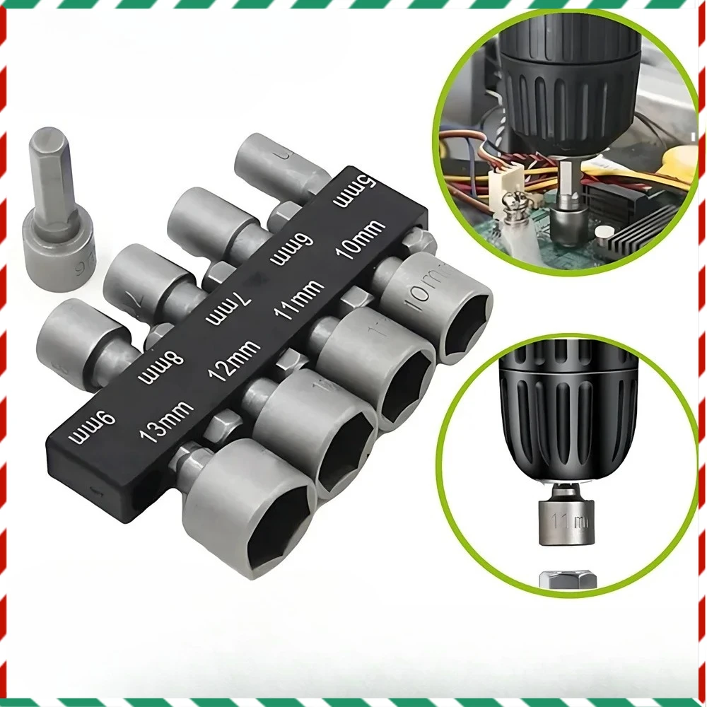 

5-13mm Hex Socket Screw Sleeve Nozzles Nut 1/4in Hexagonal Nut Driver Drill Adapter Screwdriver Set Bits Sets Hand Tools 9Pcs