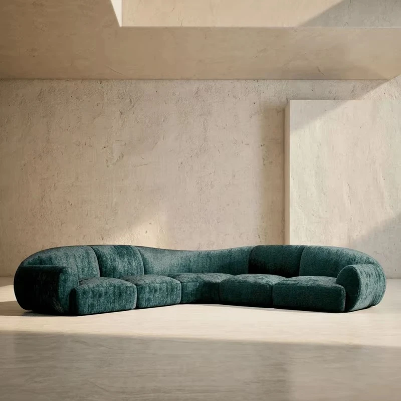 Modern curved combined terry cloth sofa set, high-end fabric modular modern sofa, suitable for villa living room furniture