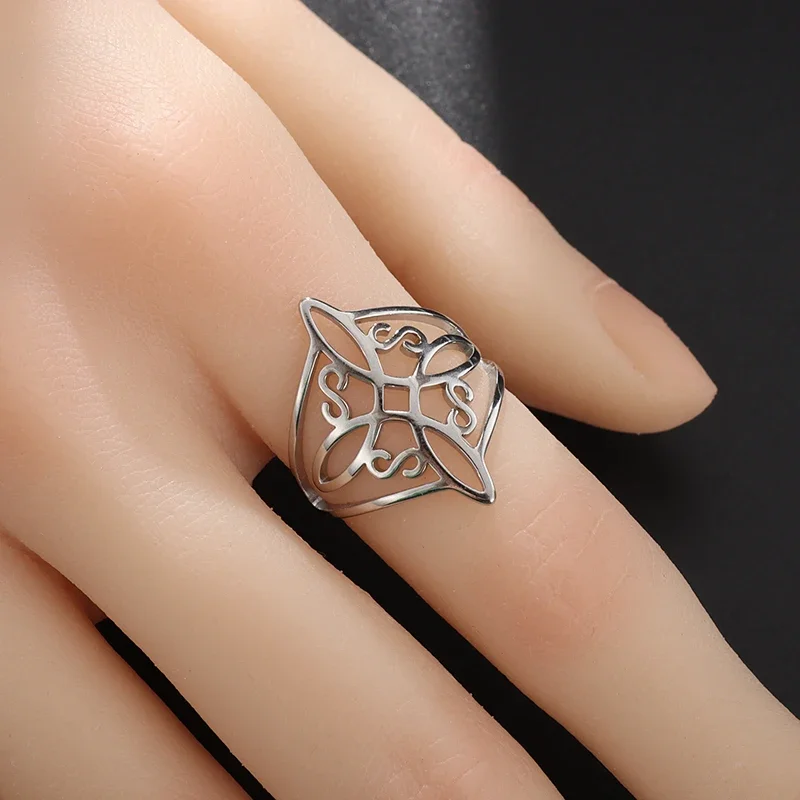 Women\\\\'s Witch Knot Ring Stainless Steel Celtic Quarter Witchcraft Geometric Witch Knot Ring Witchcraft Amulet Jewelry Gift image 6