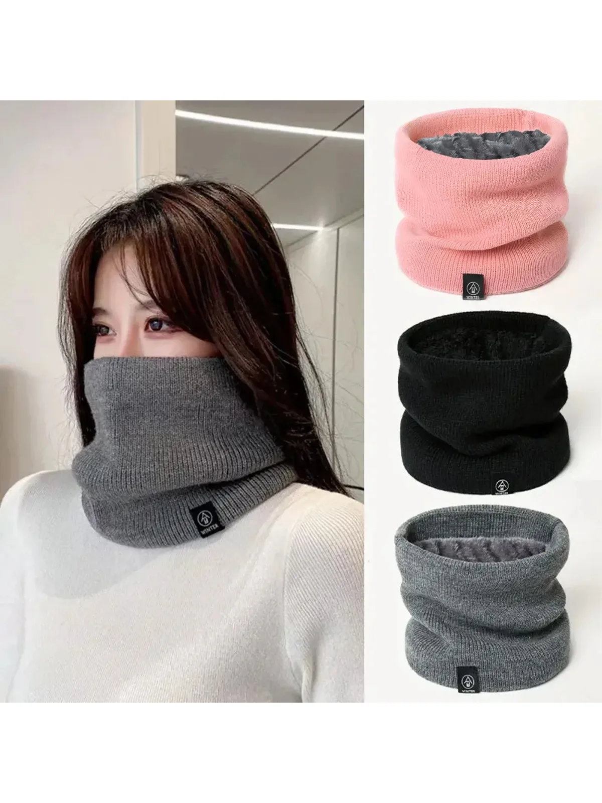 AliExpress NONE Knitted Solid Color Scarves  Warm Thickened Neck Scarfs Ski Face Mask Tube Circle Scarf for Skiing Hiking Cycling