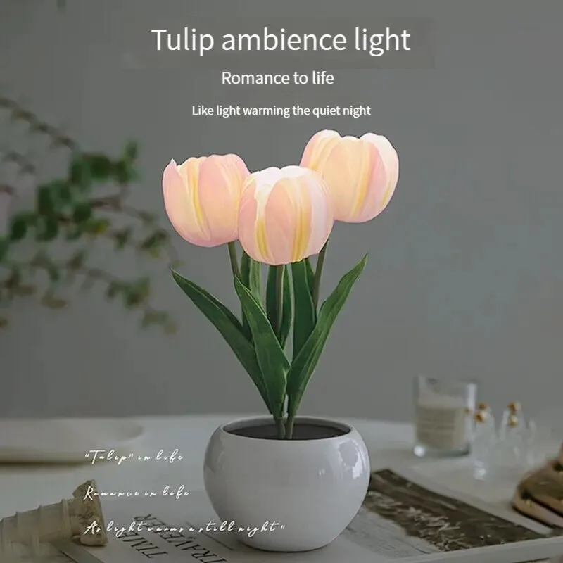 LED Tulip Lamp Simulated Flower Nightlight Atmosphere Light Dormitory Bedhead Decoration Sleep Light Bedroom Home Decor Gift