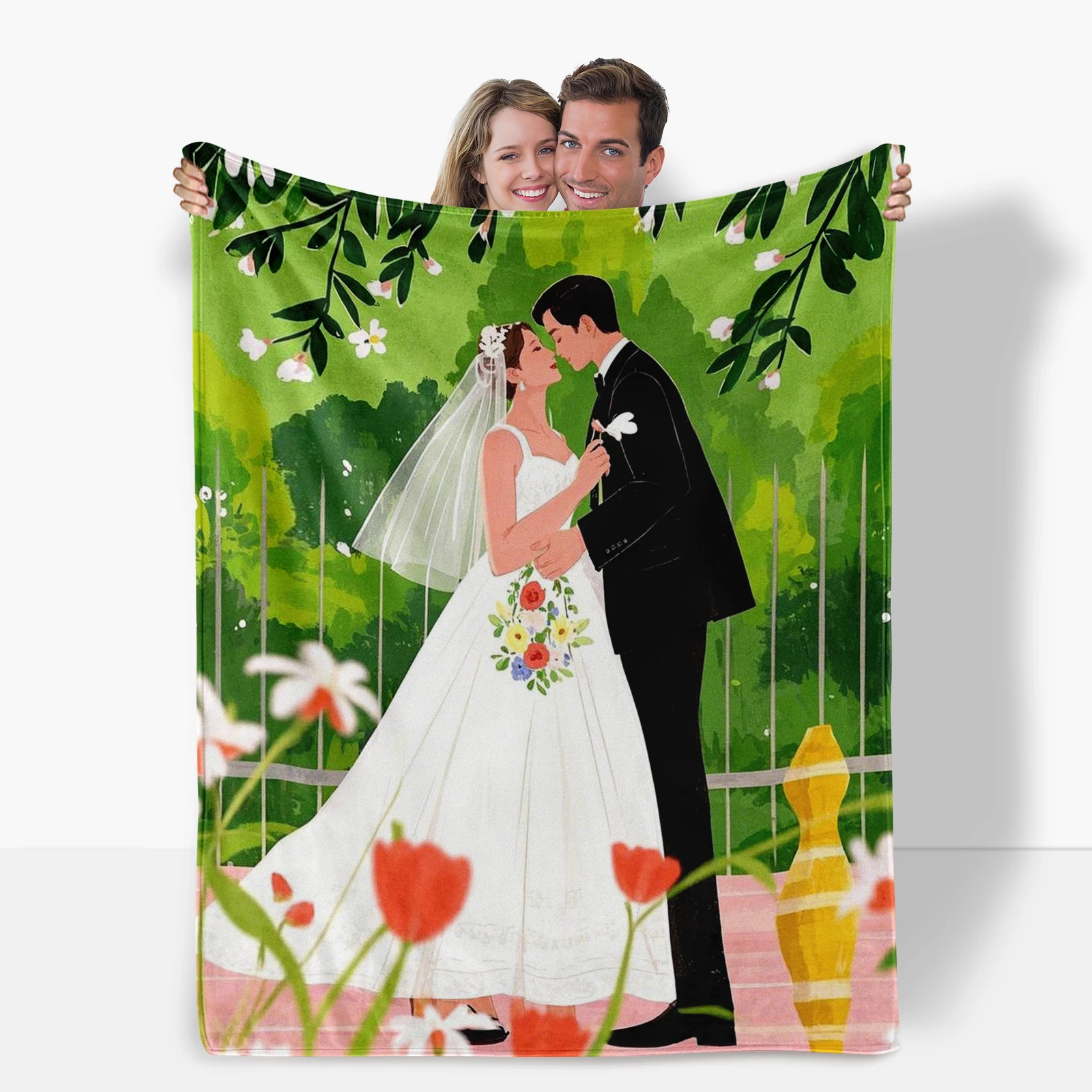 Cozy Cartoon Newlyweds Blanket Adds Warmth And Romance To Any Wedding Season Celebration