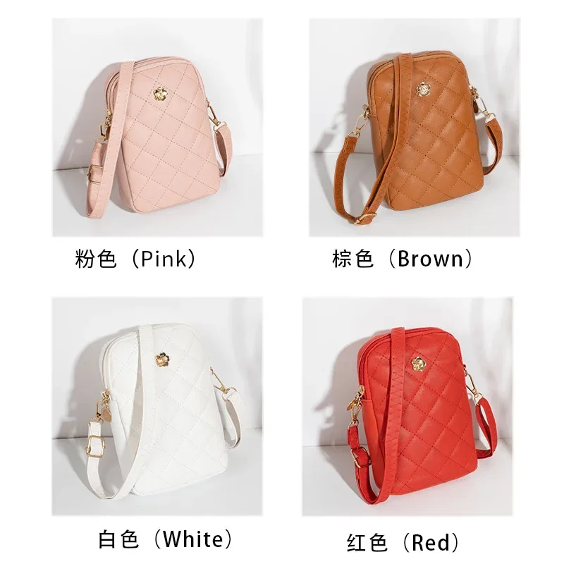 Lingge Embroidery Women Shoulder Bag Simple Portable Phone Bag Girls Fashion Coin Purse Designer Solid Color Lady Messenger Bag