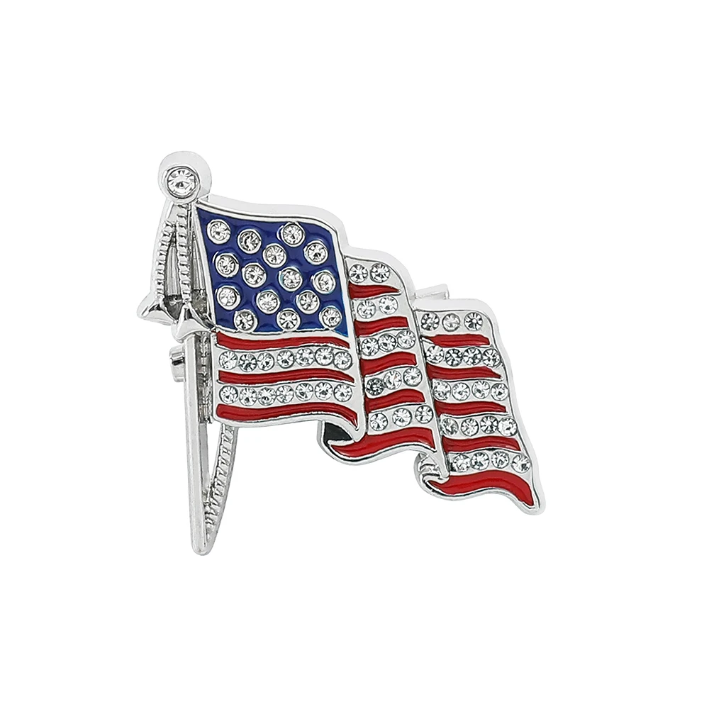 American Flag Brooch Pin, Crystal Rhinestone Waving USA Flag Lapel Pin, Enamel US Flag Badge Jewelry Gift