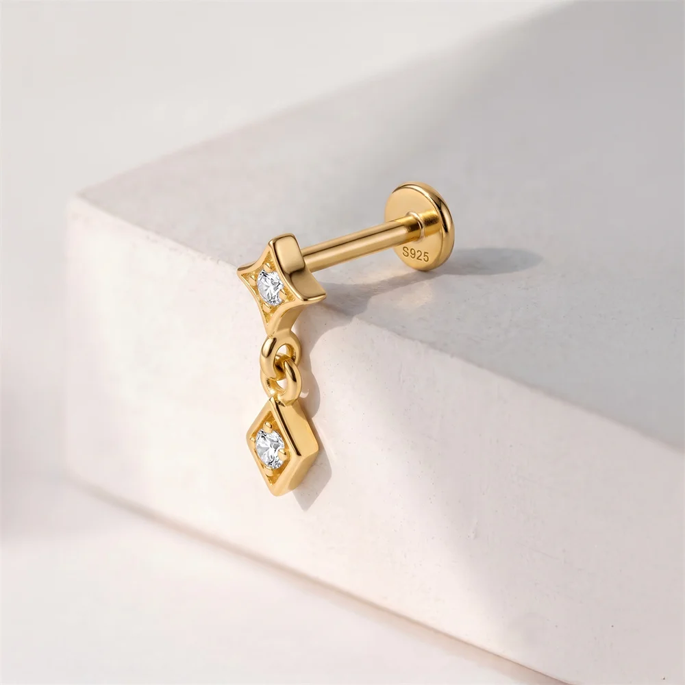 AIDE 925 Sterling Silver Triangle Geometric Pendant for Women Huggies Piercing Tassel Accessories INS Anniversary Gifts