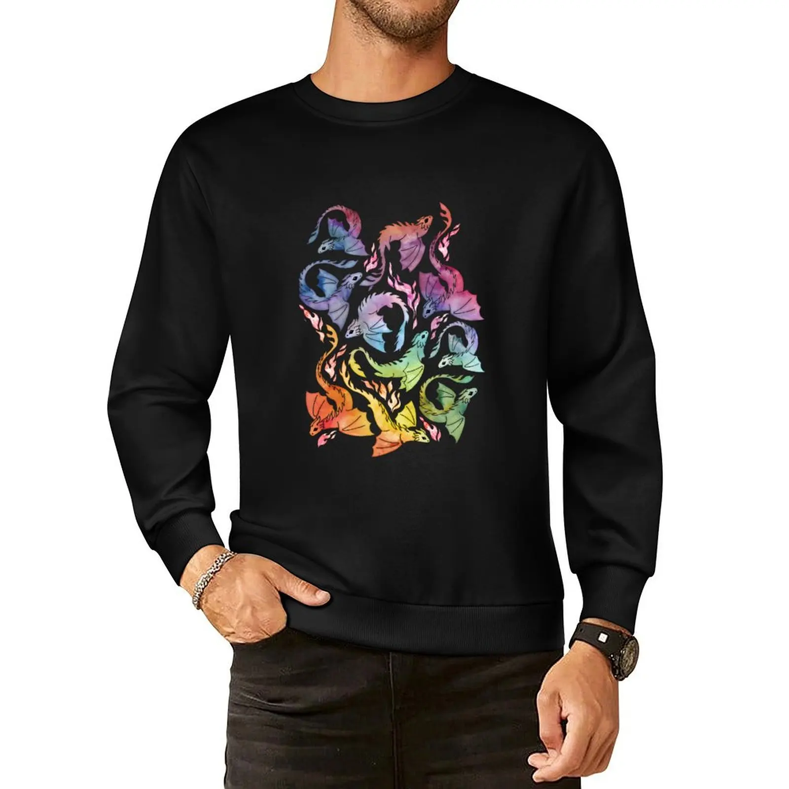 Dragon fire dark rainbow Pullover Hoodie graphic t shirts men men clothing men's sweat-shirt set men wear aesthetic sweatshirts