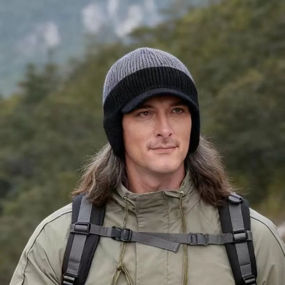 

Модная мужская вязаная шапка с защитой ушей, сохраняющая тепло, вязаная шерстяная лыжная шапка-ушанка, повседневная шапка с короткими полями, шапка для мужчин и женщин