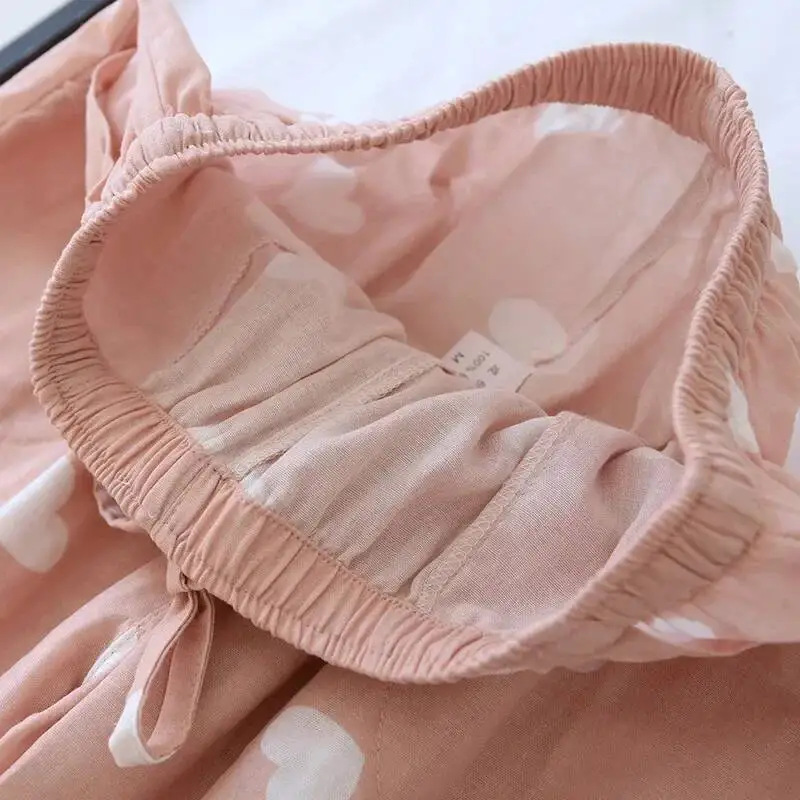 الحب القلب الطباعة القطن باما السراويل للنساء أربعة مواسم مع الجانب بوك المنزل رقيقة تكييف الهواء السراويل
