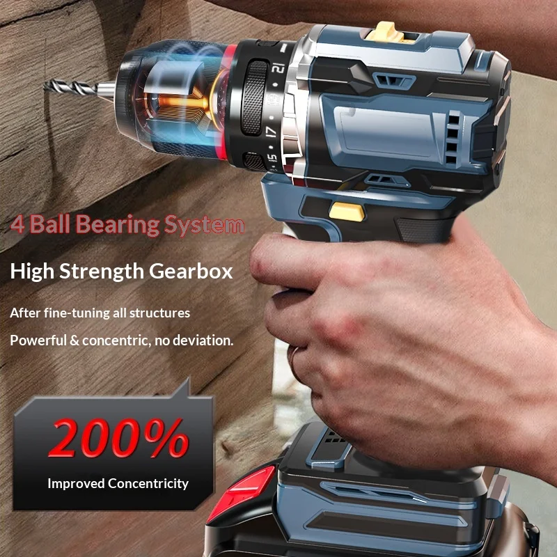 

Дрель Беспроводная электрическая дрель 21 В Бесщеточная ударная 2-скоростная светодиодная перезаряжаемая литиевая батарея Портативная деревянная металлическая кладка DIY