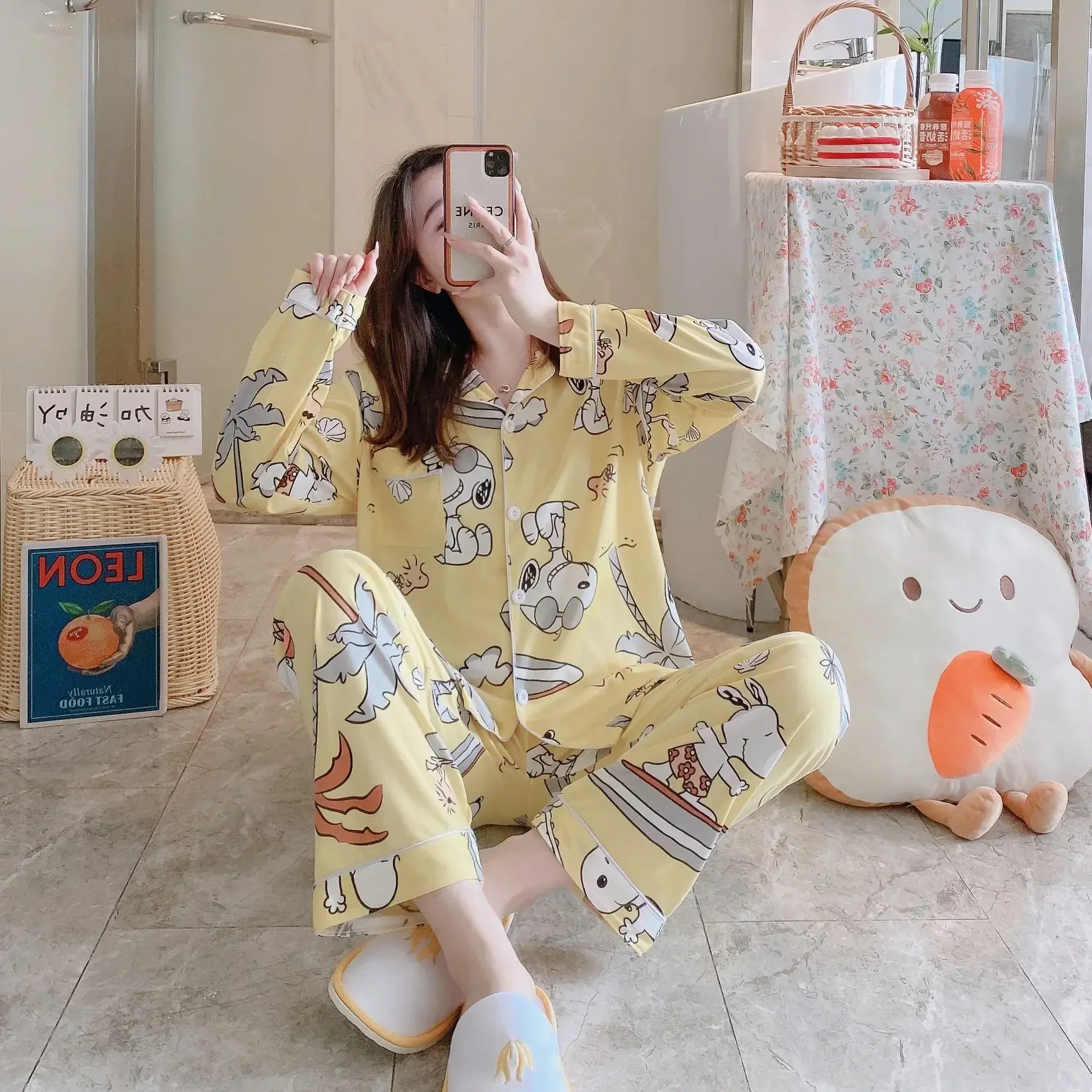 snoopy Pajama Women's New Style Cartoon Double Long Suit Home Clothes Spring summer autumn Two Sets Pajamas