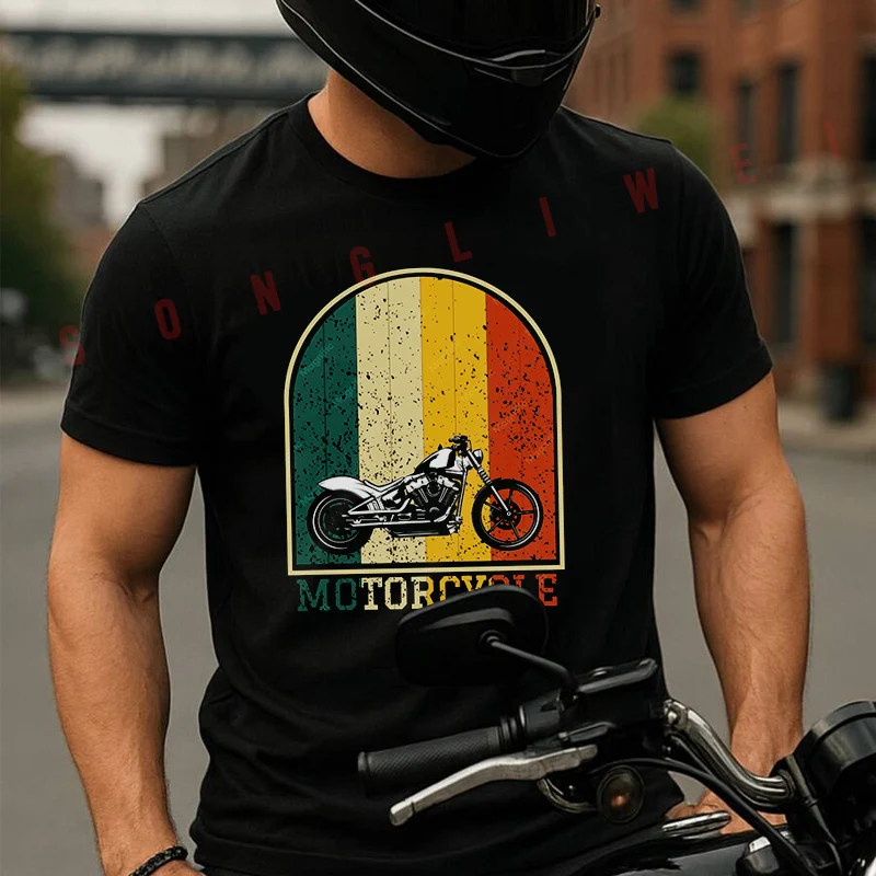 

Motorcycle Retro Design Men's T-shirt Summer Cotton Short Sleeved Casual TShirt O-Neck Unisex Tops
