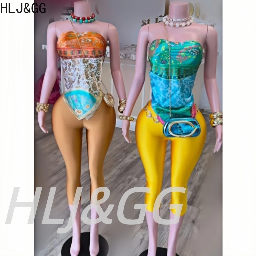 

HLJ&GG Vintage Pattern Print Sexy Scarf Two Piece Sets Y2K Women Off Shoulder Slim Crop Top And Shorts Outfit Fashion Streetwear
