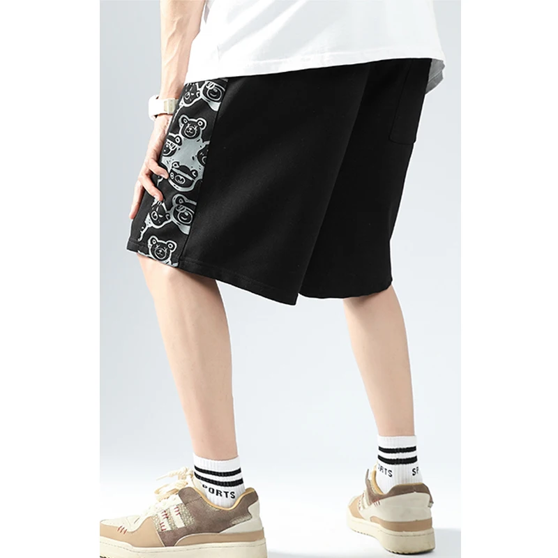 Men Trendy Cartoon Print Pockets Casual Streetwear Y2K Short Pants 2024 Summer Youth Korean Sports Loose Beach Shorts Pantalones