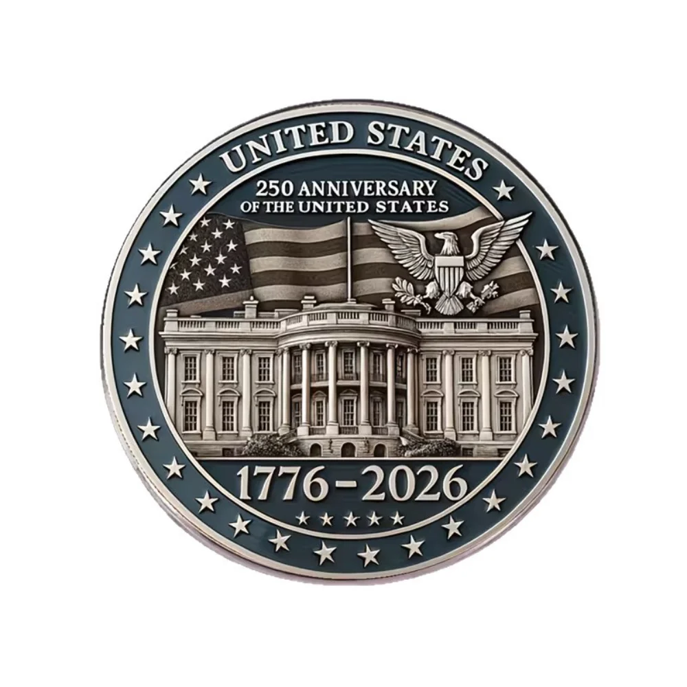 250th Anniversary Commemorative Brooch in The United States 1776-2026 White House Flag and Emblem Stainless Steel Flat Badge
