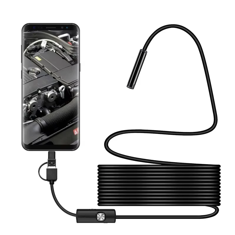5.5mm Sewer Industrial Endoscope Piping Endoscopy Type C/USB Flexible Camera 3 In 1 Automotive Borescope For Android Apple Phone