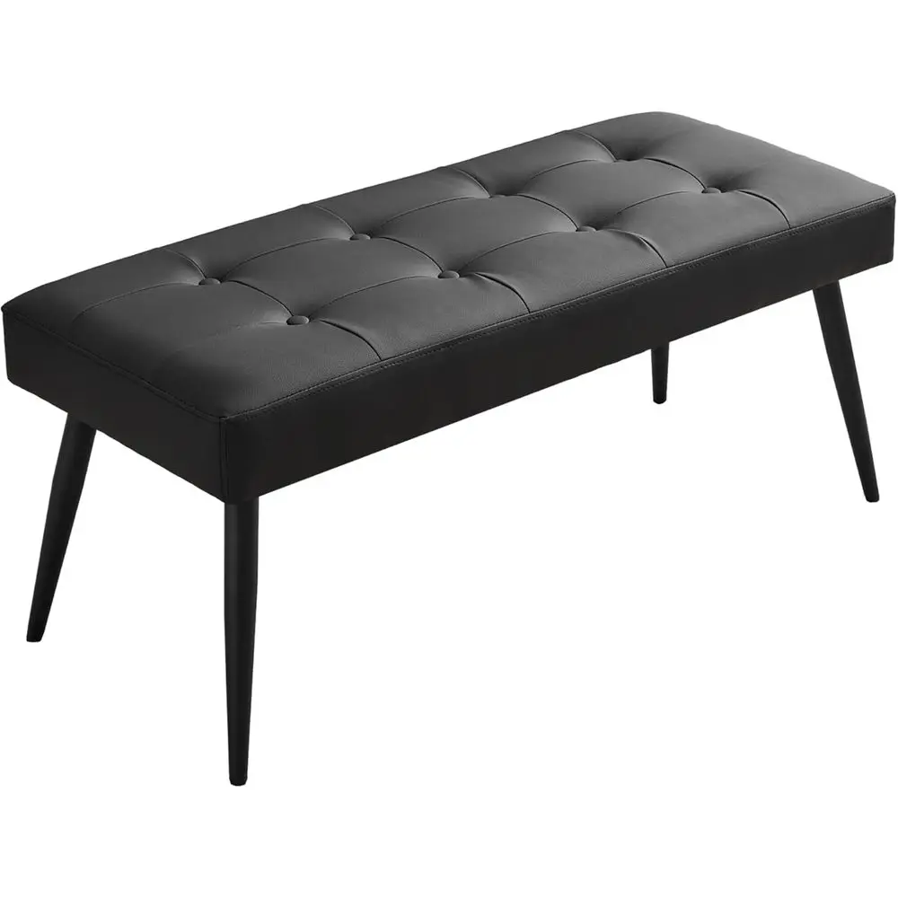 

Upholstered Button-Tufted Leather Entryway Bench, Suitable for Bedroom, Living Room, Closet, and Hallway, Matte Black