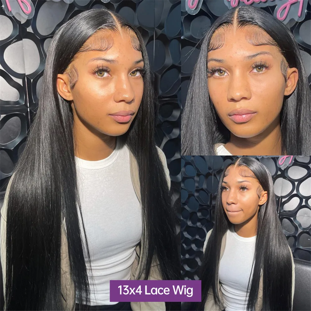 Straight Lace Front Wig para Mulheres, HD Transparente Perucas, Brasileiro, Glueless, 13x4 Lace Frontal, Osso Cabelo Humano, 30 ", 40"