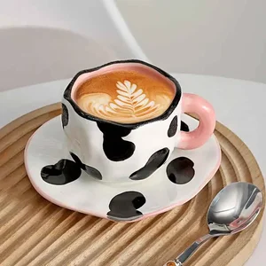 Set von handgemalten Keramikkaffeegläser, blauer Himmel und weißer Wolken, Milchbecher, wunderschöner Besteck, 300 ml 10 Hauptverkäufe von Xicaras und Pires - №1