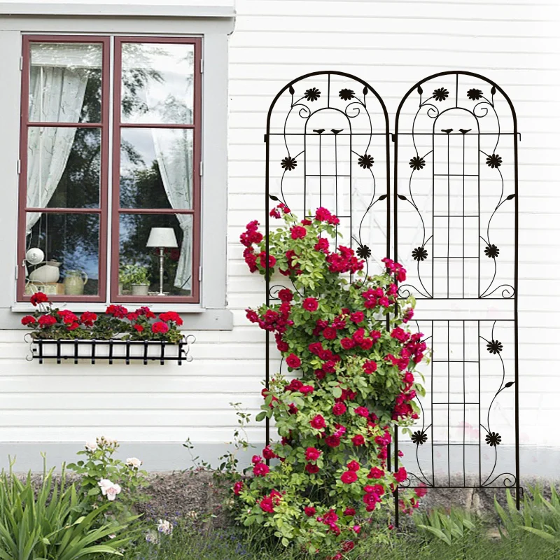 

2 Pack Metal Garden 86.7" X 19.7" Rustproof Trellis For Climbing Plants Outdoor Flower Support Black