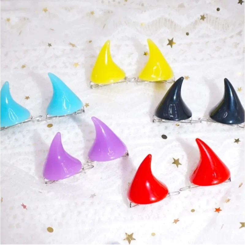 2/6pcs Small Demon OX Horn Hair Clips Gothic Party Cosplay Costume Pin Hairpins Costume Horn Halloween Headwear Hair Accessories