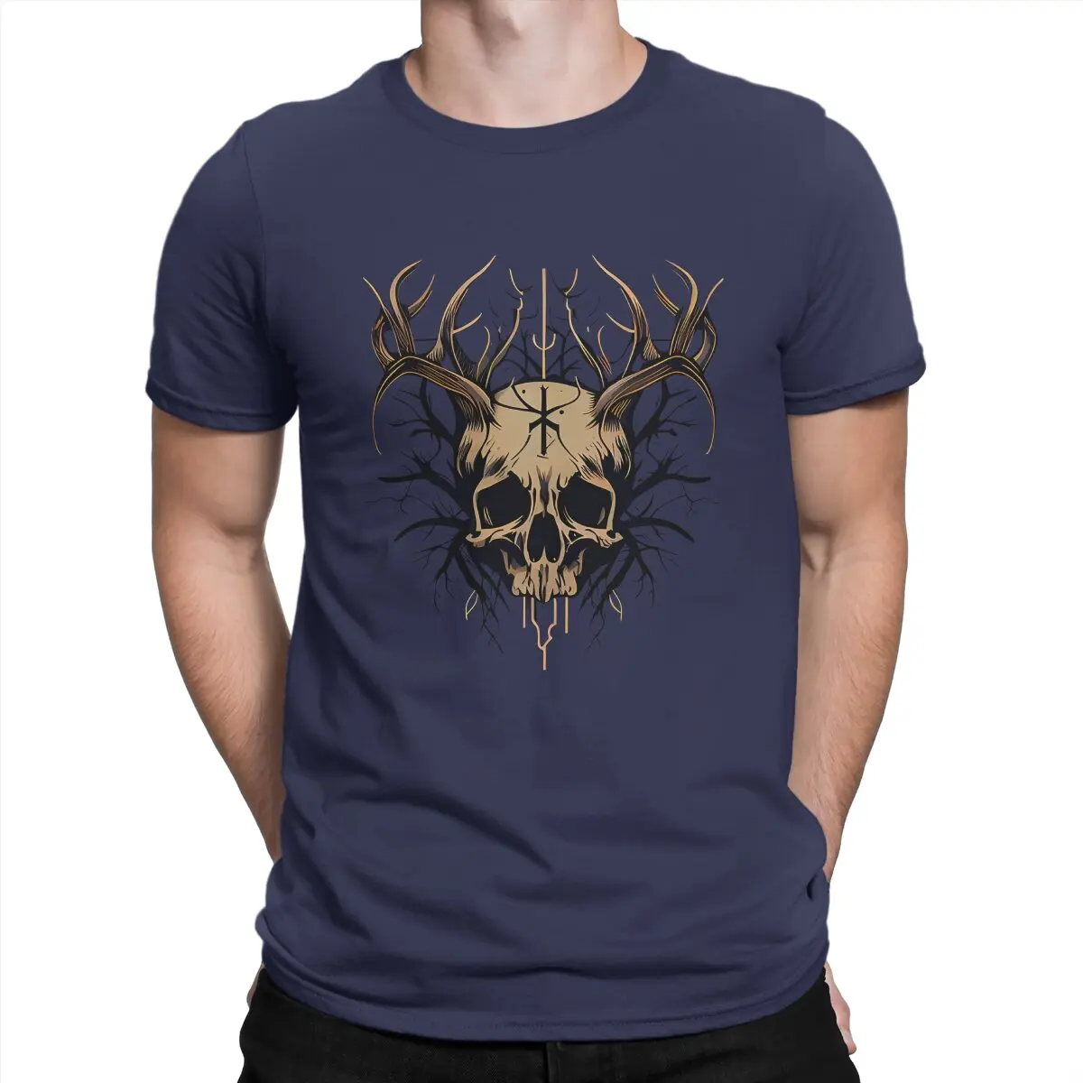 Awesome True Detective Deer Skull Sticker T-Shirts Men O Neck Cotton T Shirts True Detective Short Sleeve T Graphic Printed