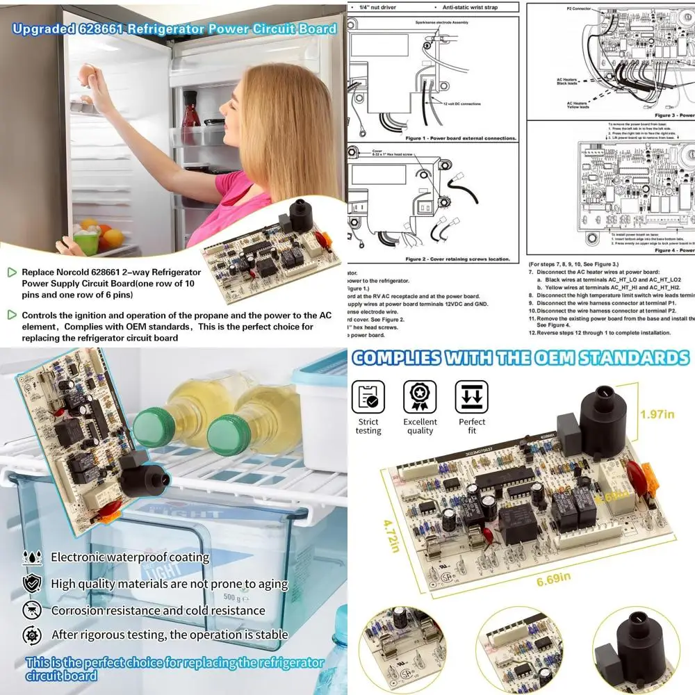 Upgraded 628661 RV Refrigerator Board - Direct Replacement Power Control Circuit Board for Norcold N8, N6, N4 Series & More - Co