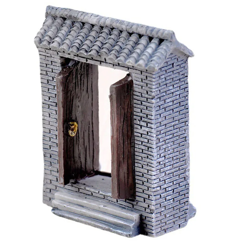 1PC Chinese Ancient Gate Wall Resin Miniatures Micro Landscape Ornaments Retro Figurines Mini Old City Gate Doll House DIY Craft