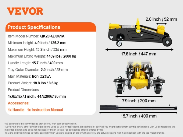 SucceBuy 2T Lage Profiel Krik IJzeren Hydraulische Racekrik Hydraulische Autokrik met Enkel/Dubbele Zuiger Snelle Hefpomp