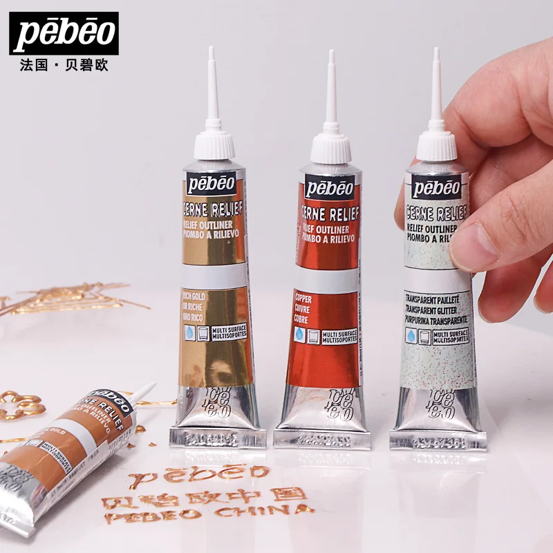 PEBEO Vitrail-pintura de tela 3D, pluma de línea de gancho de fibra textil de 20ml, pigmento de Metal de cerámica pintado a mano, impermeable, Diy,