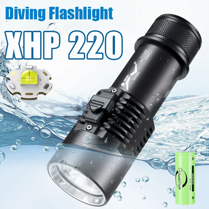 

Профессиональный светодиодный фонарик для дайвинга XHP220, IPX8, водонепроницаемый подводный светильник, наружное освещение-амфибия, 3 режима, фонарики для подводного плавания