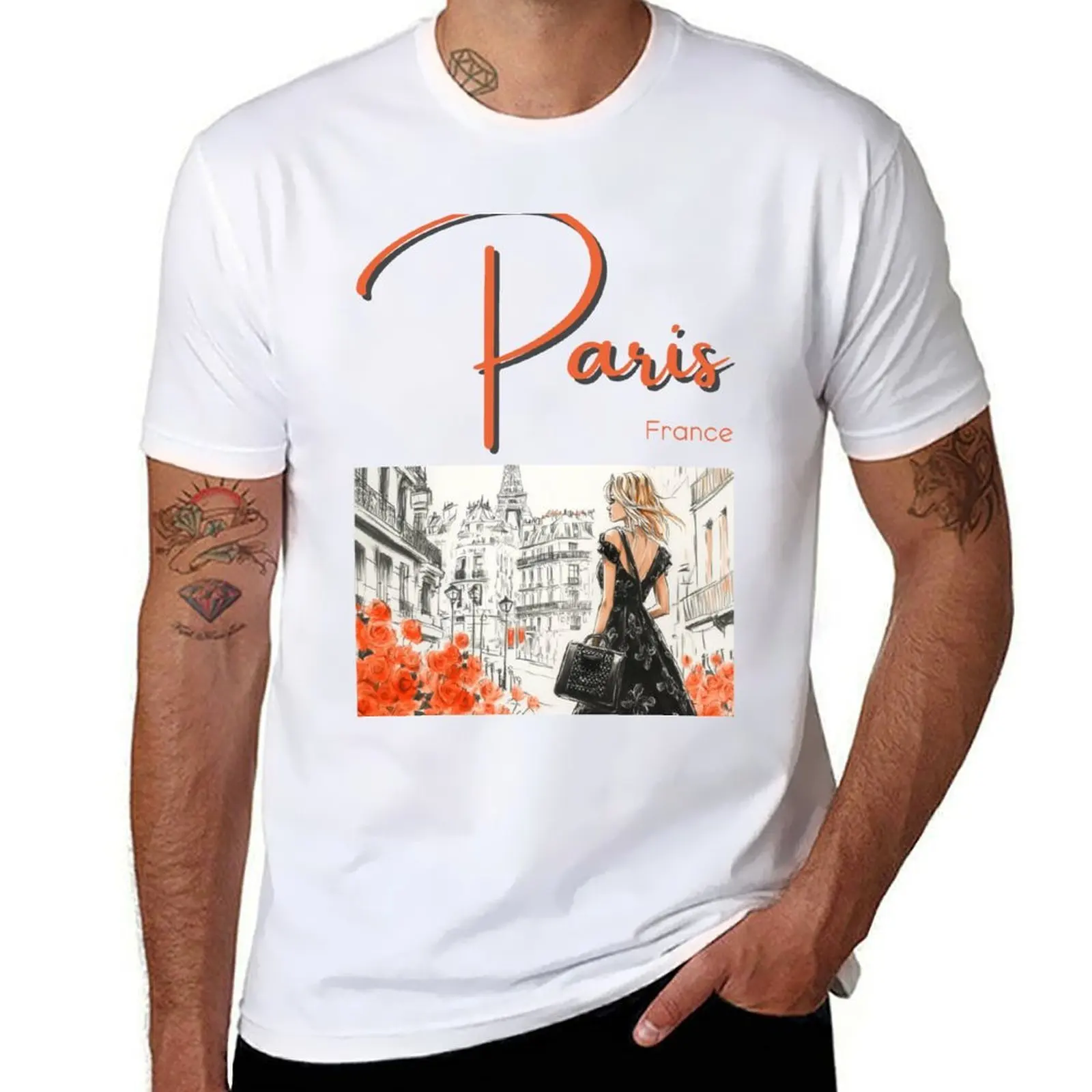 

A fashion model in the streets of Paris - France T-Shirt man t shirts cotton t shirt man luxury T-Shirt