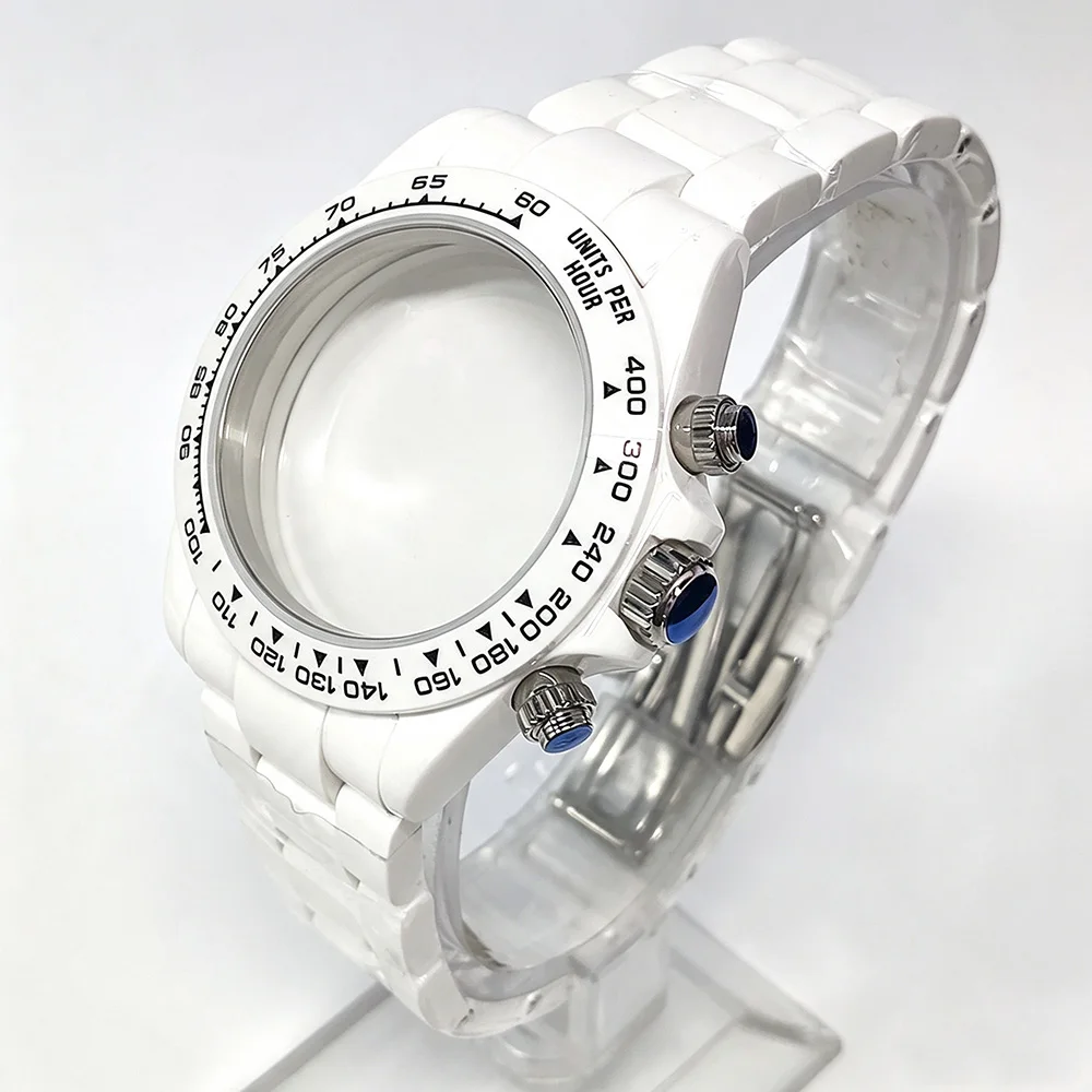 White Ceramic VK63 watch case strap Waterproof sapphire glass Watch DIY Accessories Fit 4130 or VK63 movements 4130 watch case