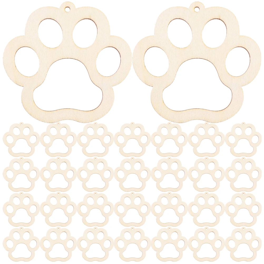 

30pcs Dog Paw Shape Wooden Chips Diy Crafts Unfinished Wood Slices With Hole Pet Paws Cutouts Graffiti Accessories Home
