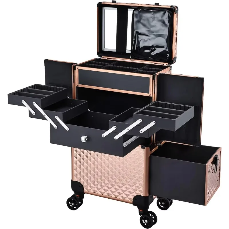

Professional Makeup Artist Rolling Train Case Multi-functional Cosmetic Train Case Large Trolley Storage Case