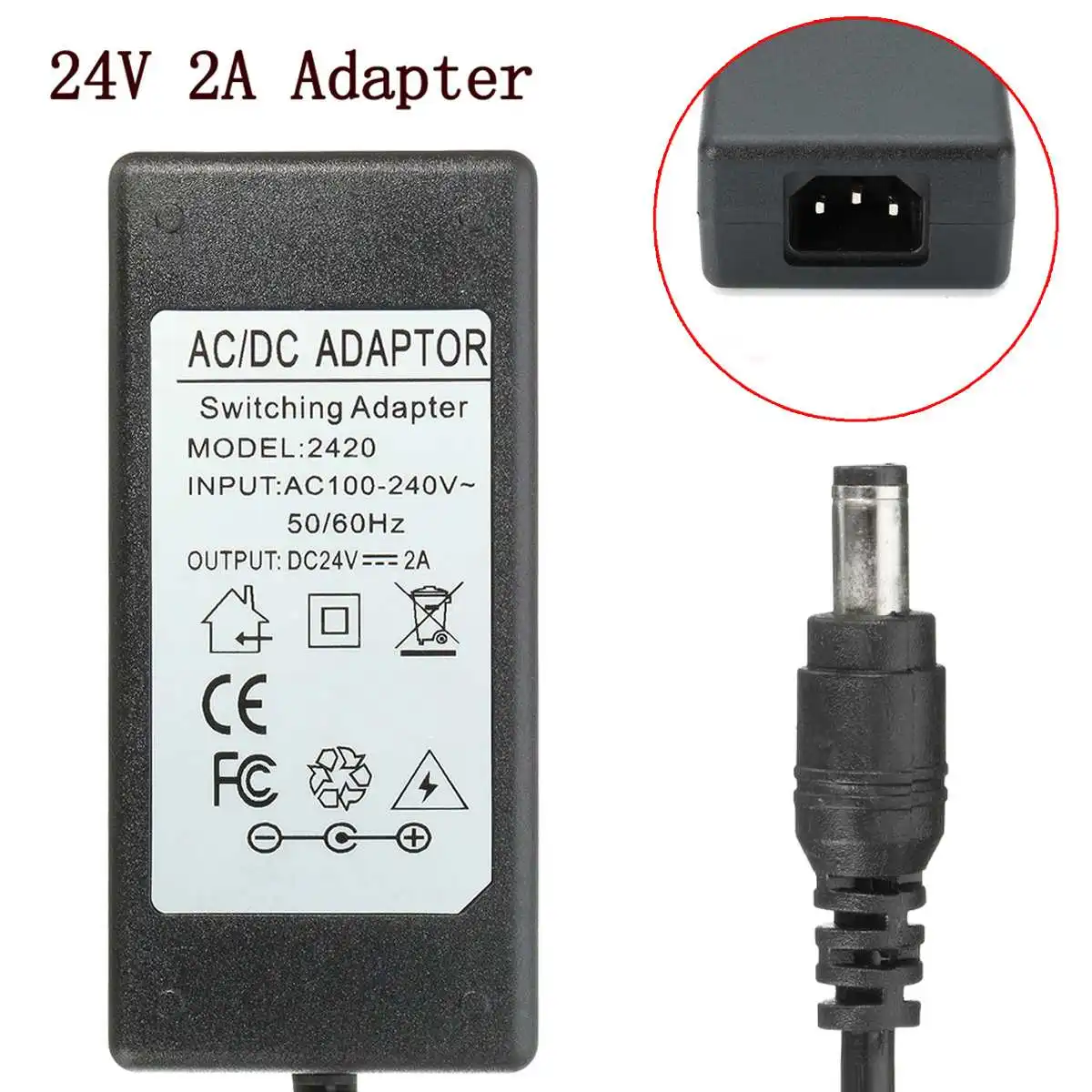 1Pcs 24V 2A  AC to DC Adapter Charger For Logitech Racing Wheel G27 G25 G940 APD DA-42H24 ADP-18L Power Supply With AC Cable