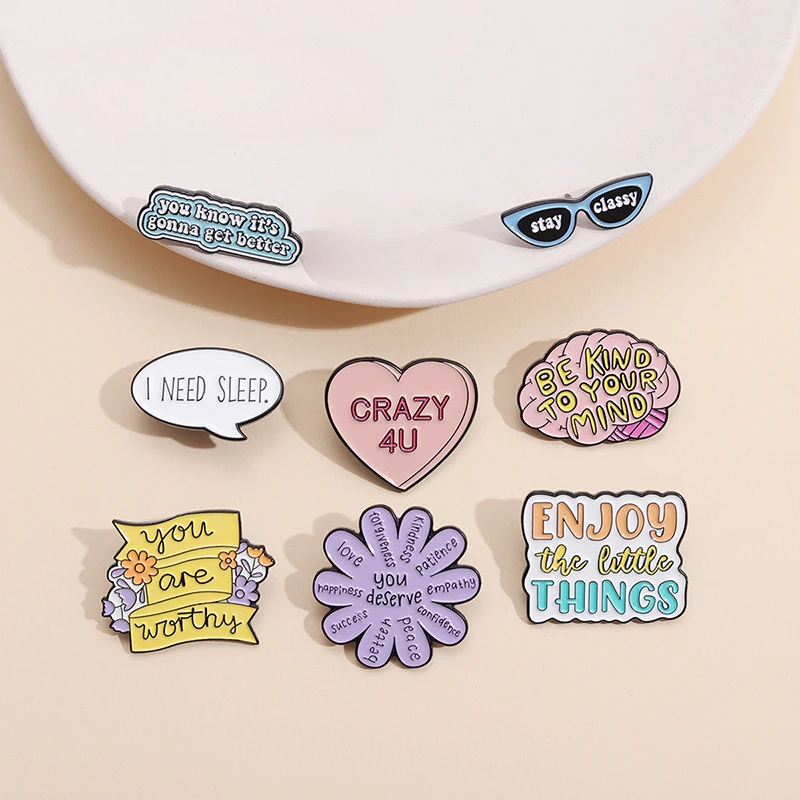 Custom You are Worthy Enamel Pins Flower Heart Glasses Collar Brooches Backpack Lapel Badges Accessories Jewelry Gifts Wholesale