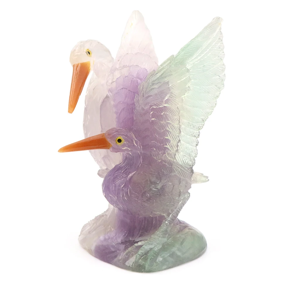 

Natural Fluorite Fairy Crane Sculpture Exquisite Animal Bird Figure DIY Creative Romance Garden Statue Home Decor Birthday Gifts