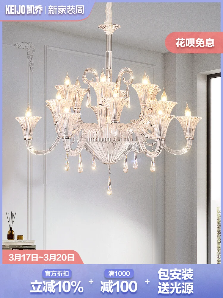 

Light French glass chandelier, dining room, atmosphere, Italian simplicity, retro, high-end crystal