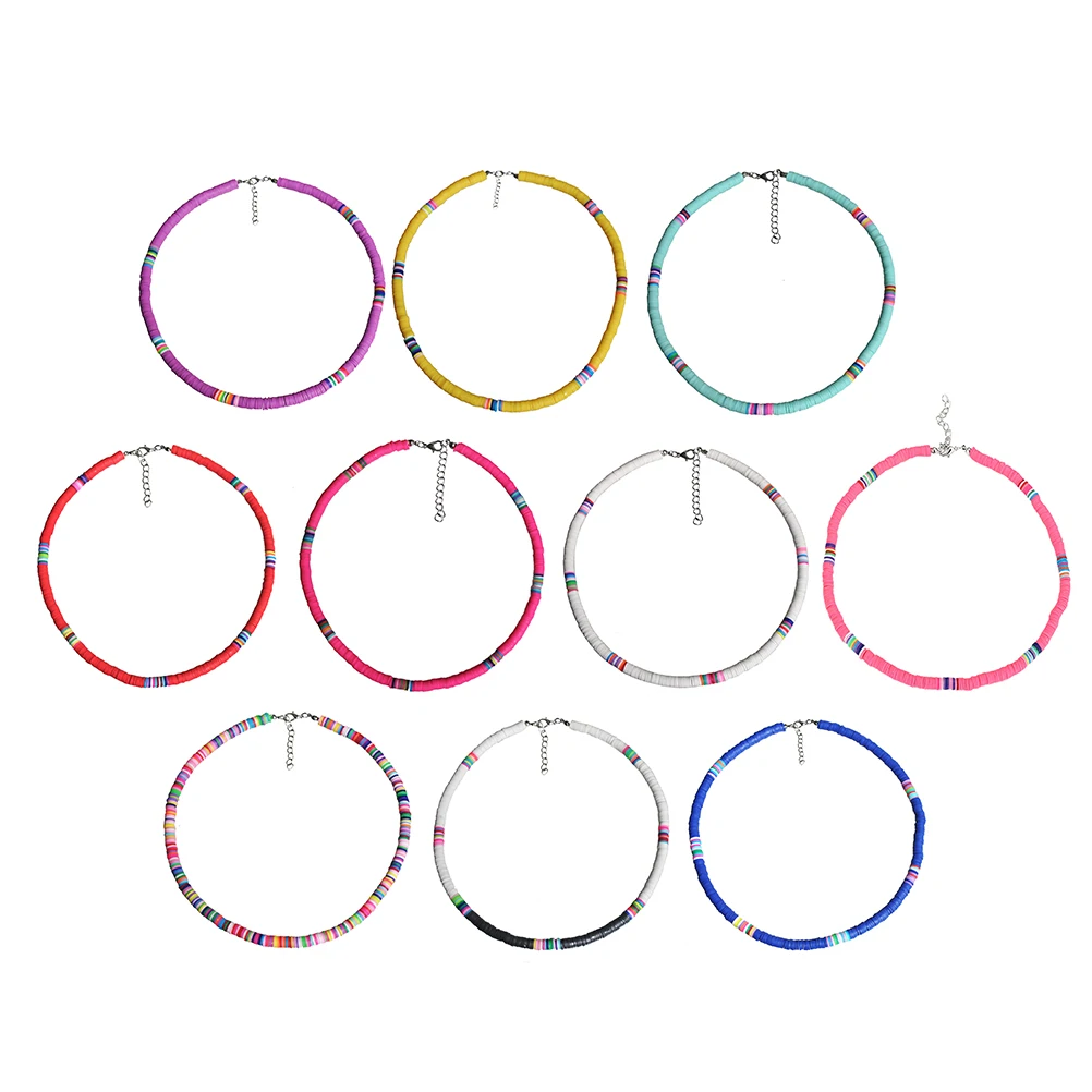 

Clay Round Piece Necklace White Black 6mm Lightweight Durable for Beach Boho Summer Statement Choker Pastell