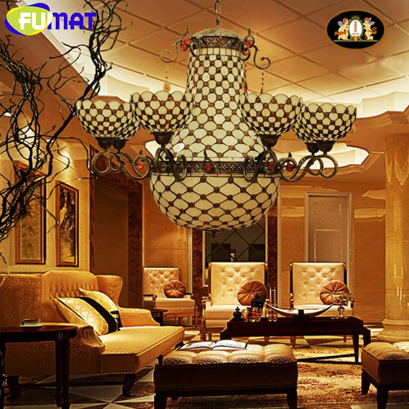 FUMAT Chandeliers Stained Glass Lights Fixtures Pendant Lamp For Bedroom Rose Flower Lights 6 Heads E27 LED Bedroom Chandelier