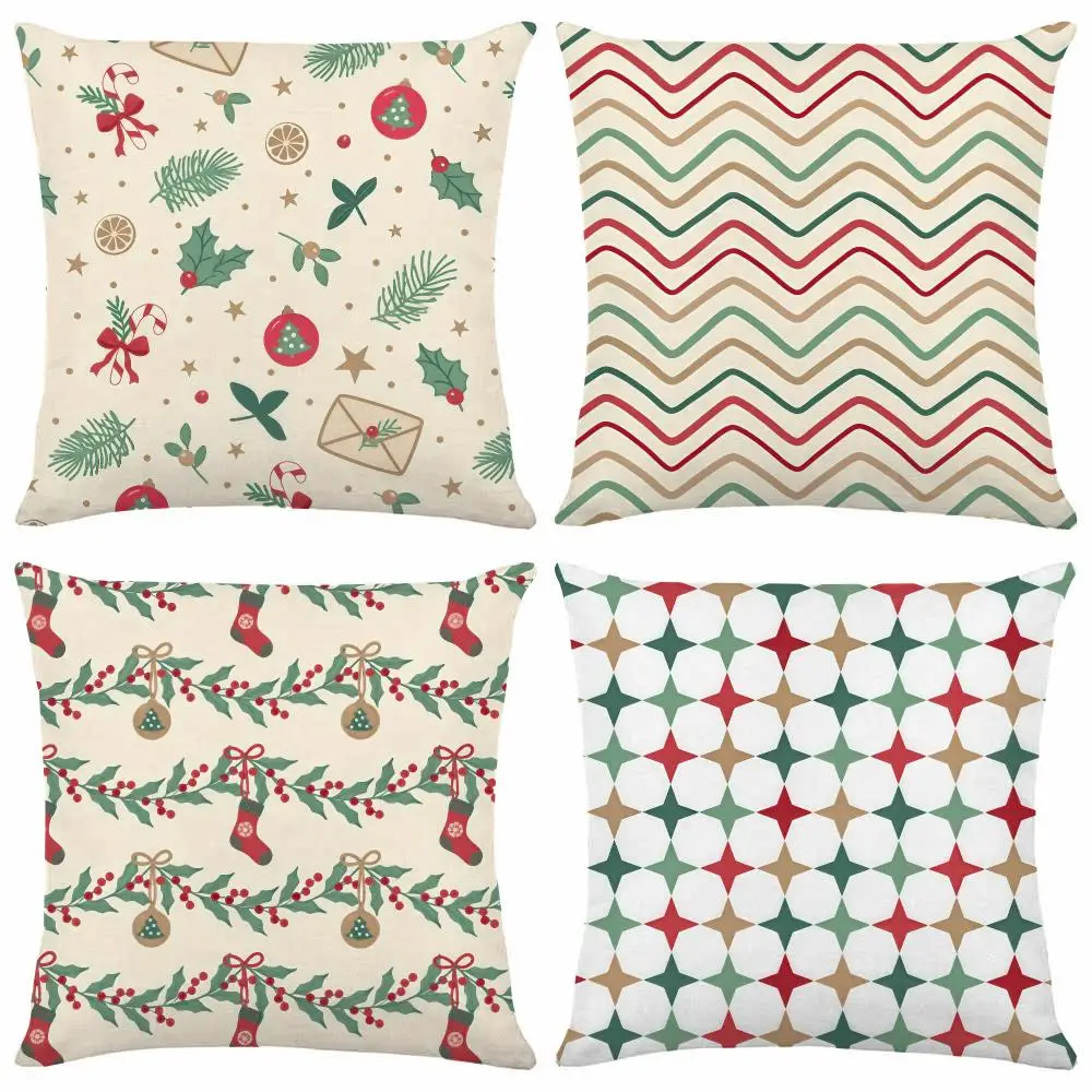 Nordic Christmas Pattern Cushion Cover Christmas Plush Cushion Cover | Style Combination, Holiday Home Decor Gift