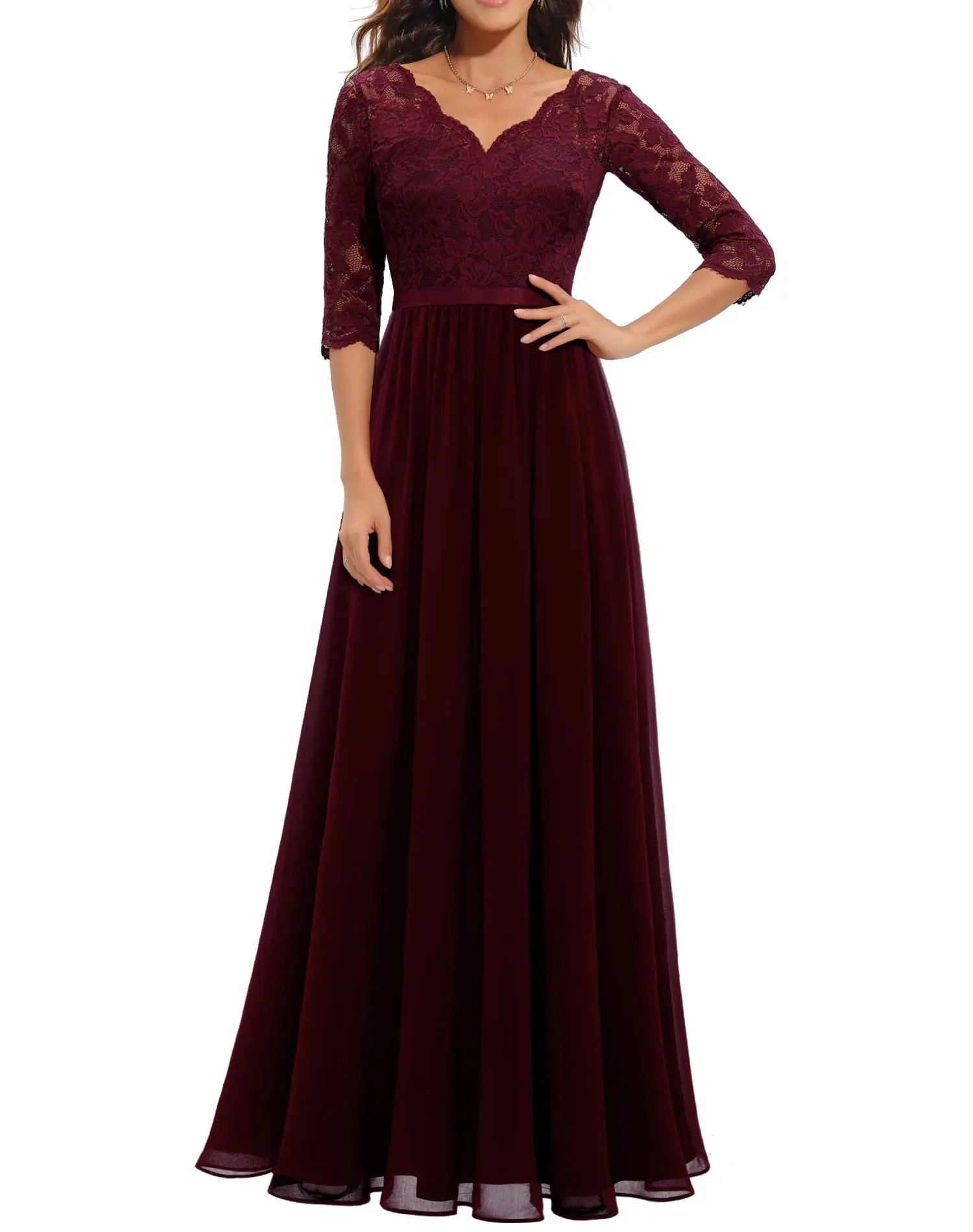 OYY-2214 # abito da sera lungo pizzo Chiffon bianco rosa blu Navy Champagne nero bordeaux abiti da ballo per feste donne panno all'ingrosso